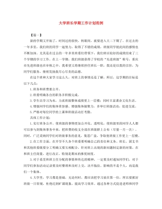 大学班长学期工作计划范例 
