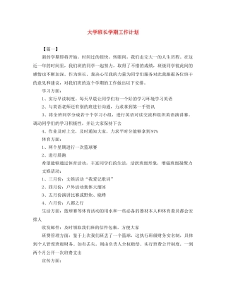 大学班长学期工作计划 