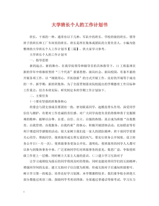 大学班长个人的工作计划书 