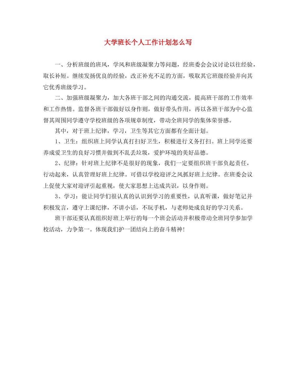 大学班长个人工作计划怎么写 _第1页