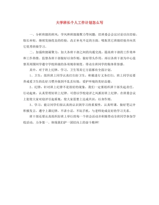 大学班长个人工作计划怎么写 