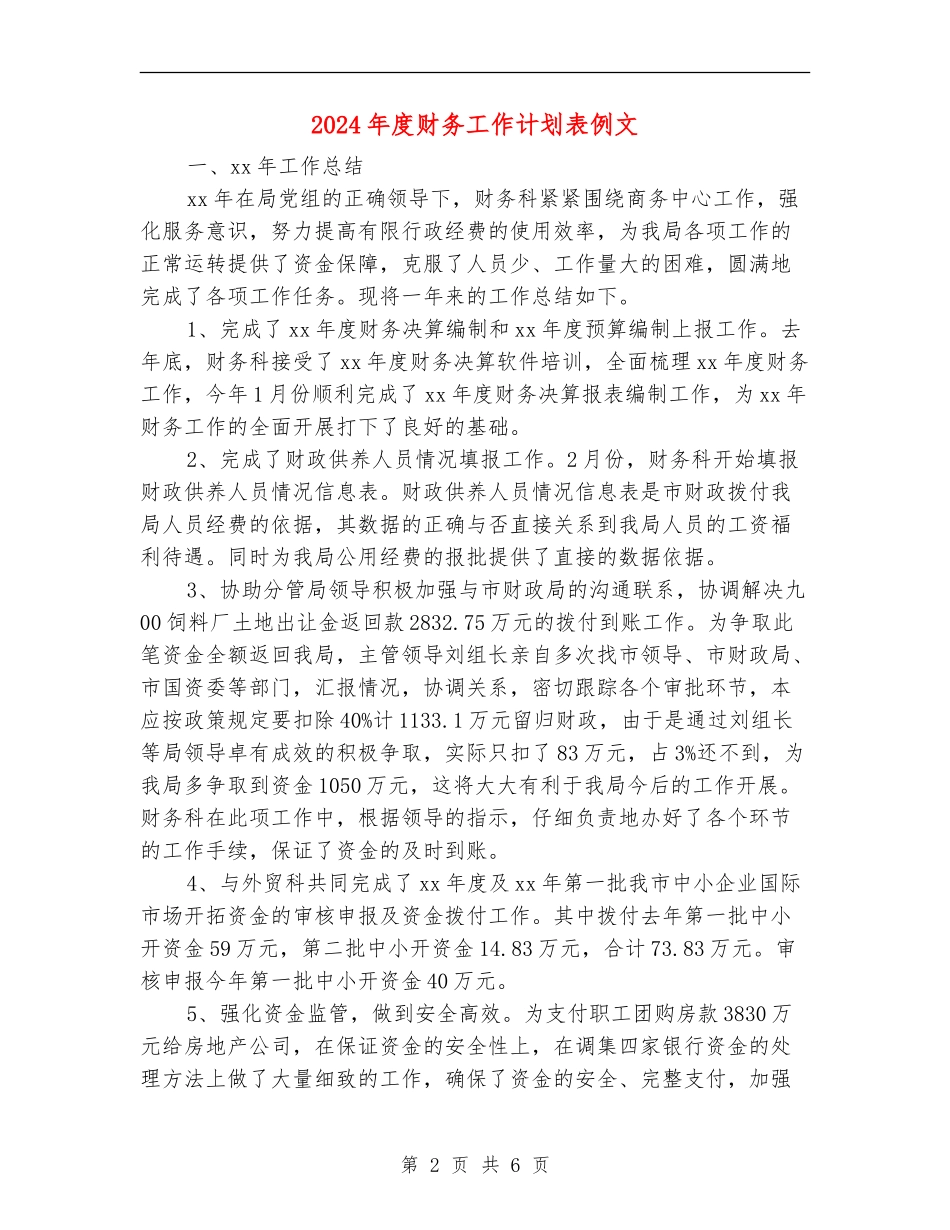 2024年度财务工作计划表例文_第2页