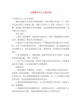 大学班长个人工作计划2 