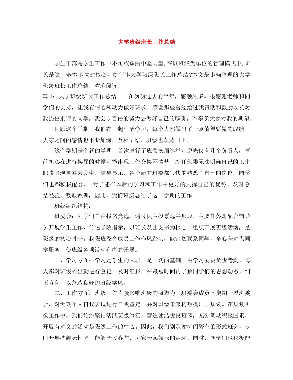 大学班级班长工作总结 _第1页