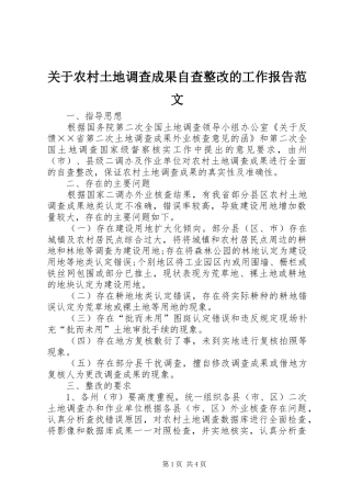 关于农村土地调查成果自查整改的工作报告范文
