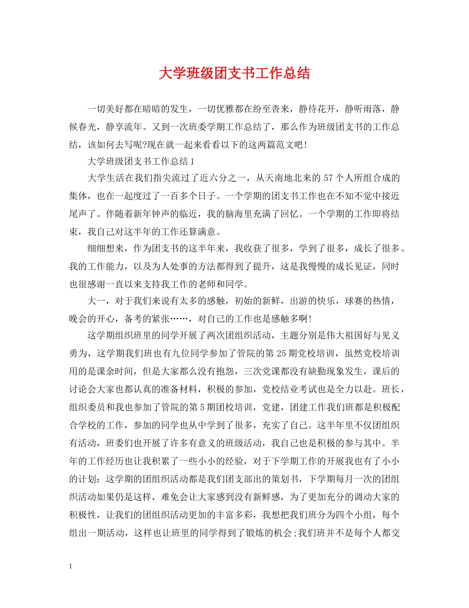 大学班级团支书工作总结2 _第1页