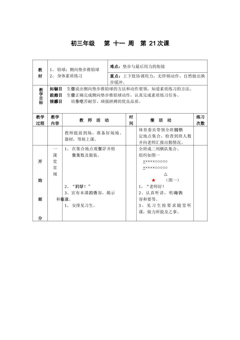 九年级体育第11周教案_第1页