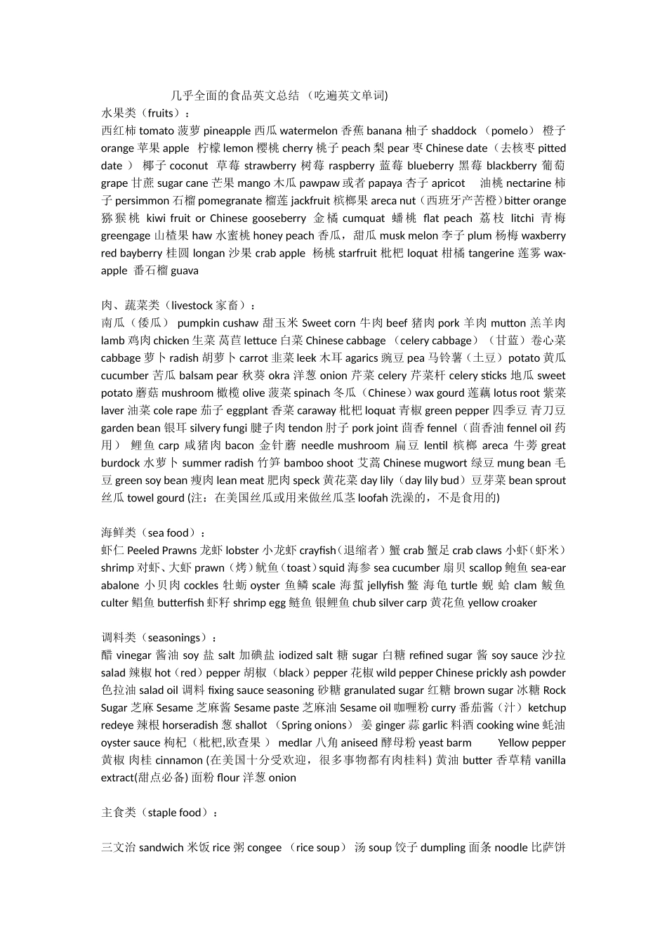 食物名称几乎全面的食品英文总结_第1页
