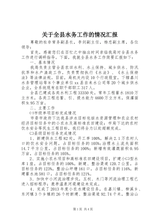 关于全县水务工作的情况汇报