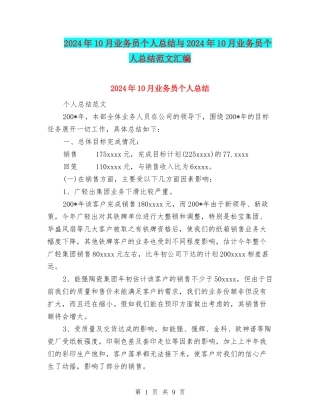 2024年10月业务员个人总结与2024年10月业务员个人总结范文汇编