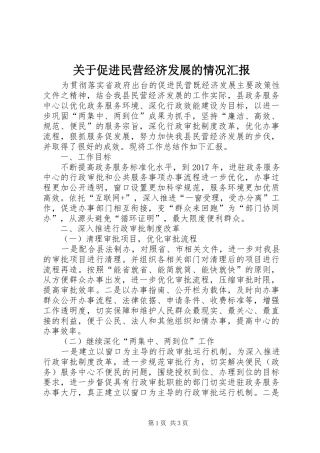 关于促进民营经济发展的情况汇报