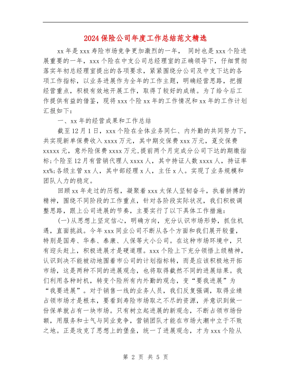 2024保险公司年度工作总结范文精选_第2页