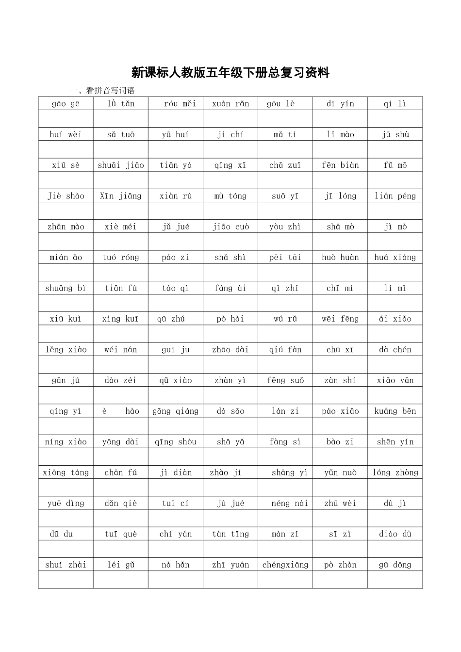 人教版五年级语文下册总复习资料(免费下载)_第1页