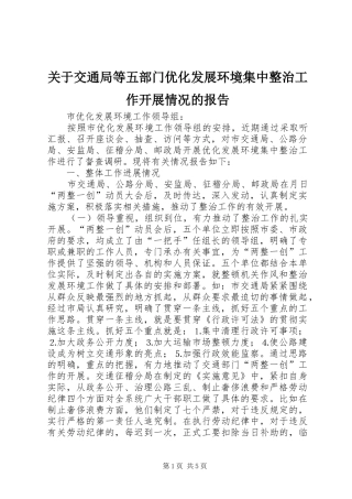 关于交通局等五部门优化发展环境集中整治工作开展情况的报告