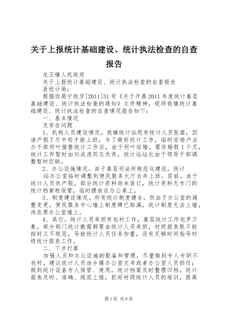 关于上报统计基础建设、统计执法检查的自查报告