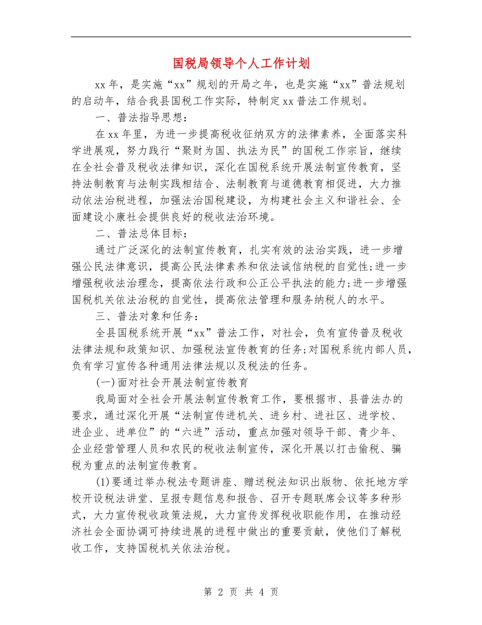 国税局领导个人工作计划_第2页