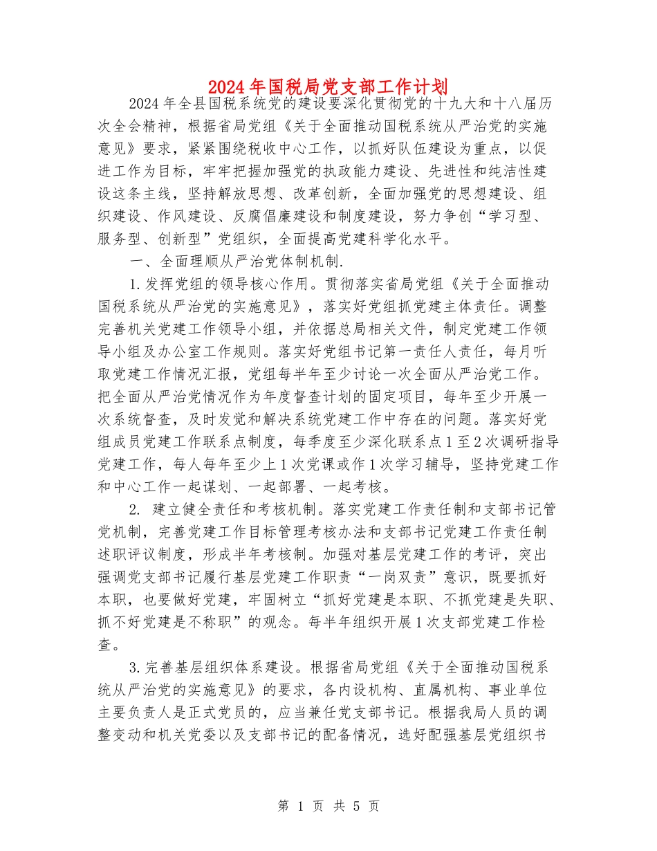 2024年国税局党支部工作计划_第1页