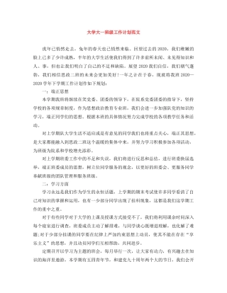 大学大一班级工作计划范文 