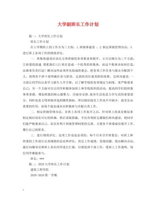 大学副班长工作计划 