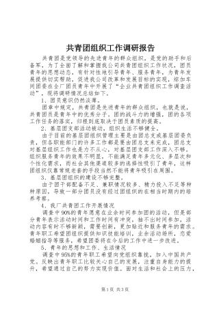 共青团组织工作调研报告