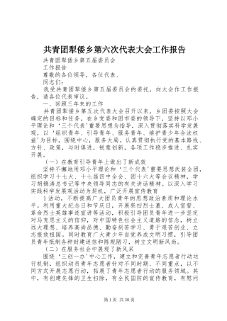 共青团犁倭乡第六次代表大会工作报告