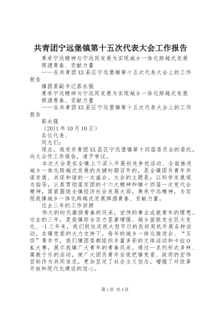 共青团宁远堡镇第十五次代表大会工作报告