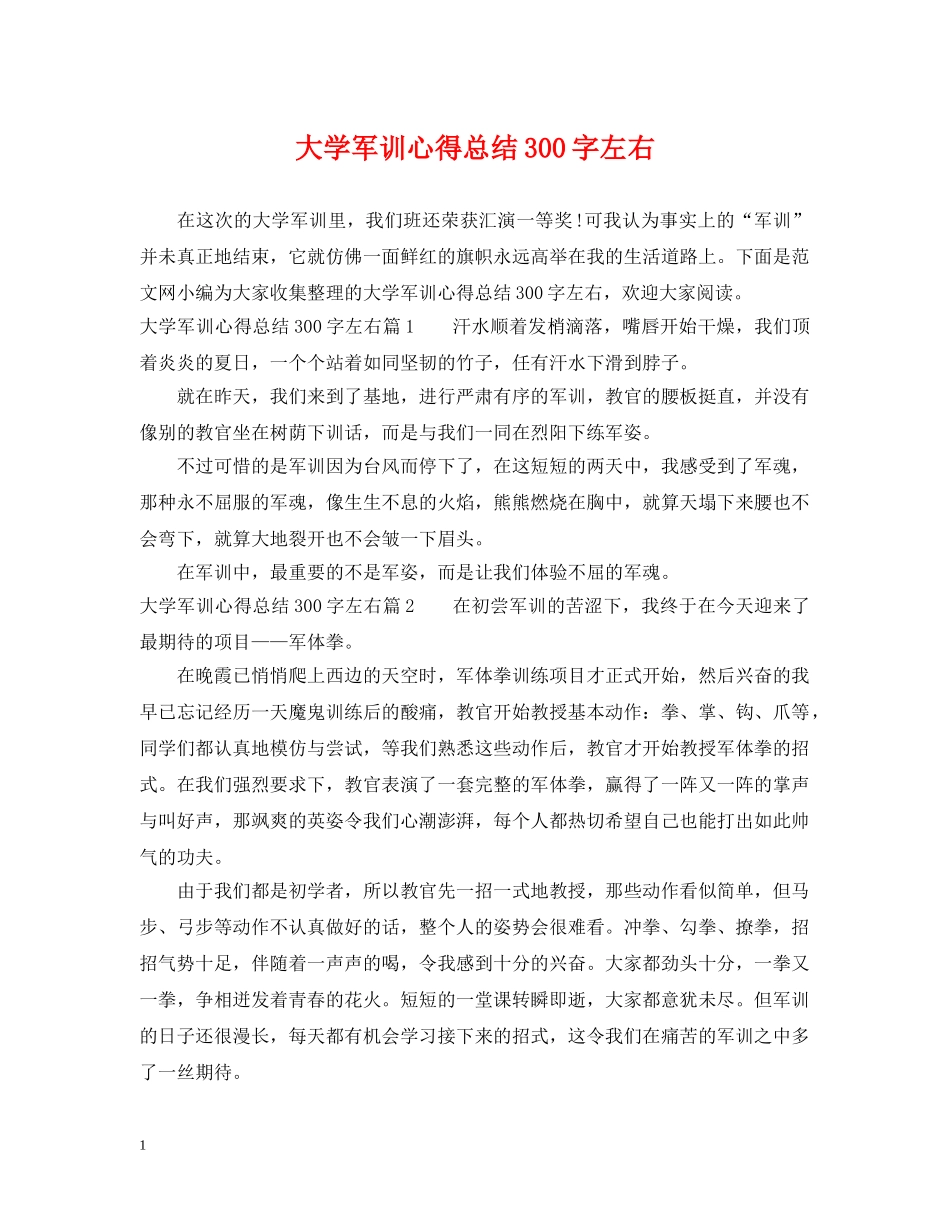 大学军训心得总结300字左右 _第1页
