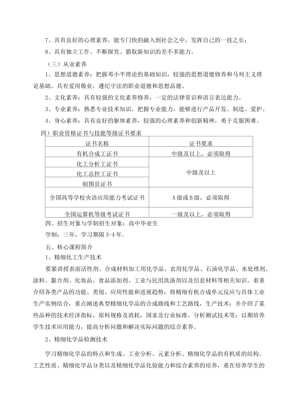 XXX精细化工专业人才培养方案_第2页