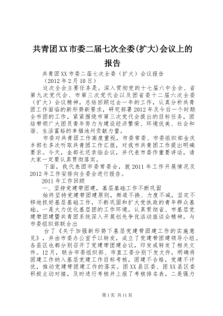 共青团XX市委二届七次全委(扩大)会议上的报告