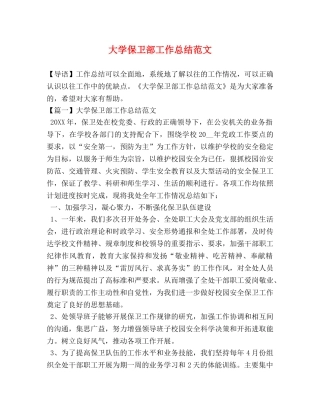 大学保卫部工作总结范文 