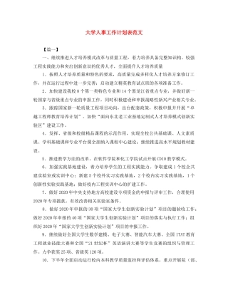 大学人事工作计划表范文 