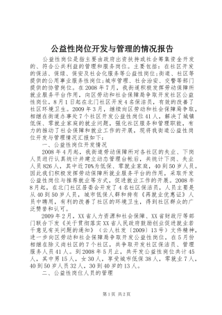 公益性岗位开发与管理的情况报告