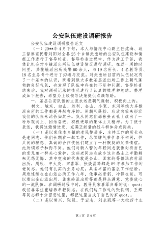 公安队伍建设调研报告