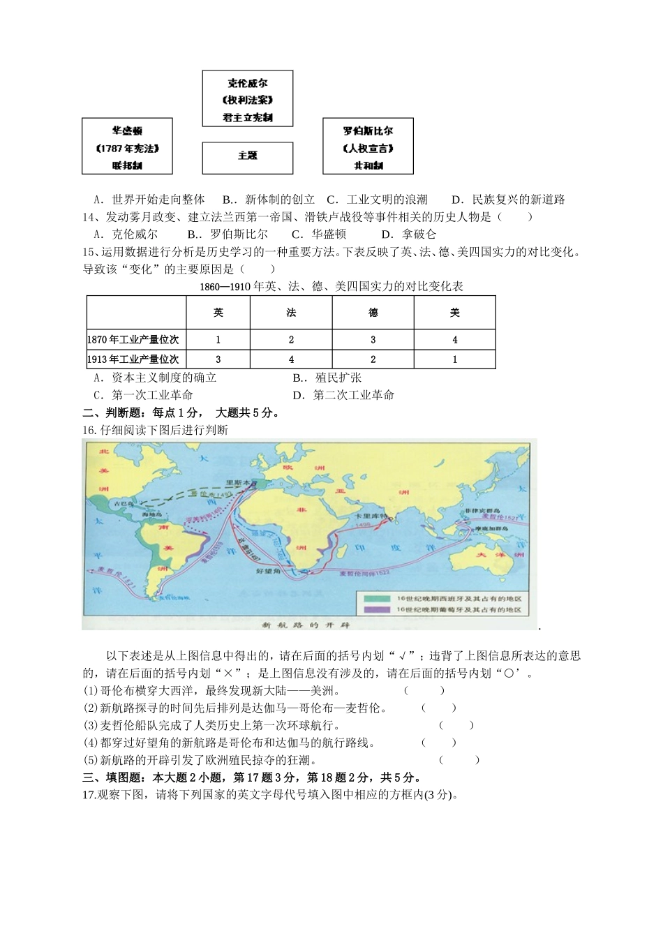 初2015级2014年秋期中联合监测历史试卷_第2页