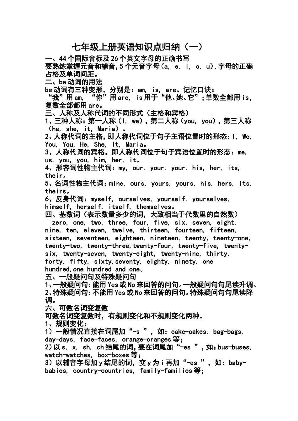 初一英语上册知识点归纳总结_第1页