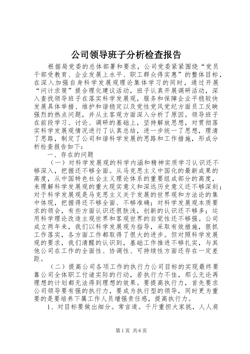 公司领导班子分析检查报告_第1页