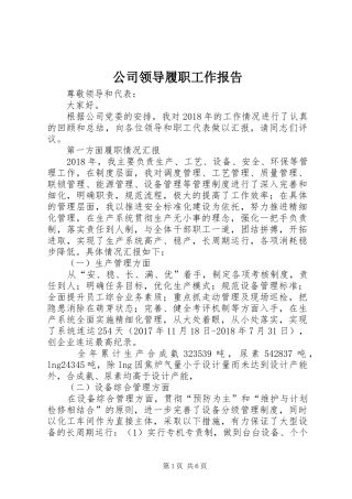 公司领导履职工作报告