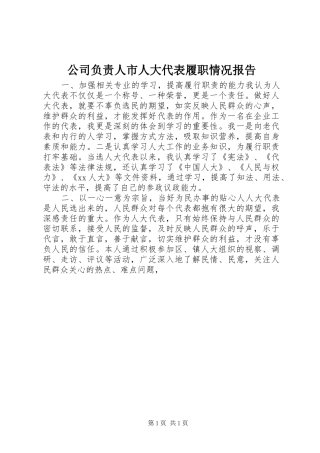 公司负责人市人大代表履职情况报告