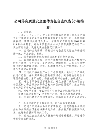 公司落实质量安全主体责任自查报告[小编推荐]