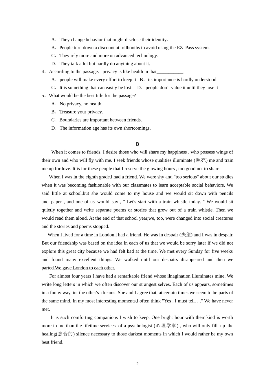 高三英语（阅读理解）练习——社会生活类3_第2页