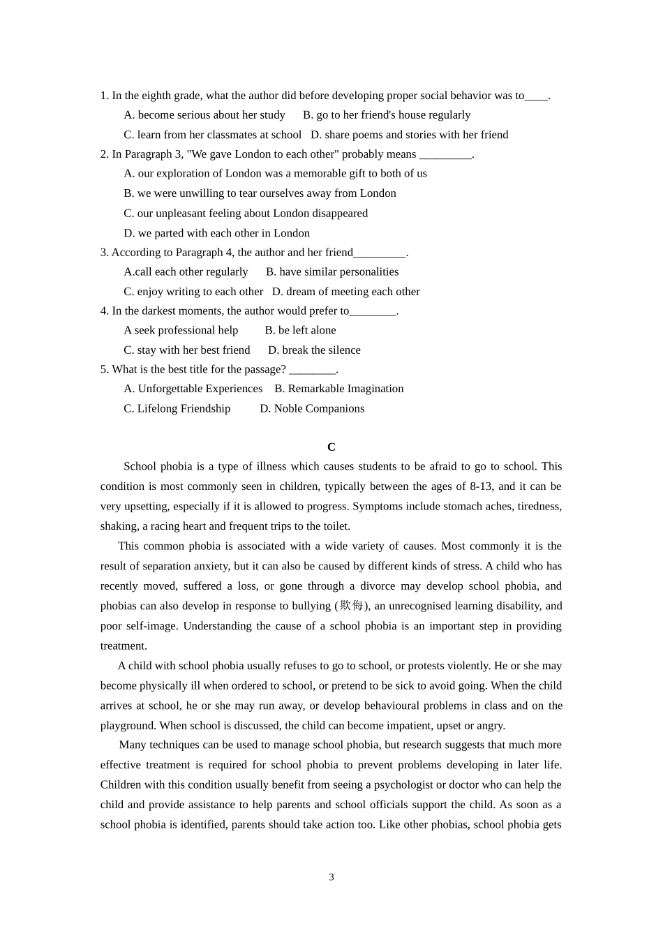 高三英语（阅读理解）练习——社会生活类3_第3页