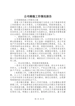 公司维稳工作情况报告