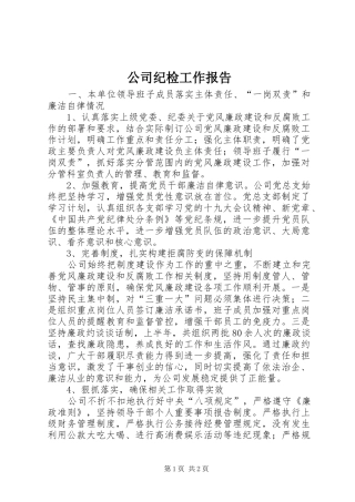 公司纪检工作报告