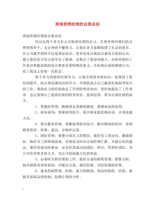 商场营销经理的自我总结 