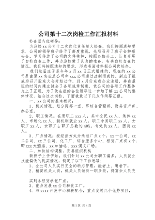 公司第十二次岗检工作汇报材料
