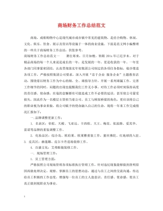 商场财务工作总结范文 