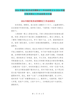 2024年银行柜员试用期转正工作总结范文与2024年银行柜员转正工作总结范文汇编