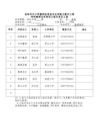 三小组任务分工表
