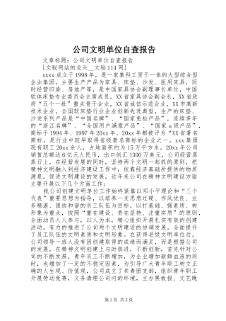 公司文明单位自查报告