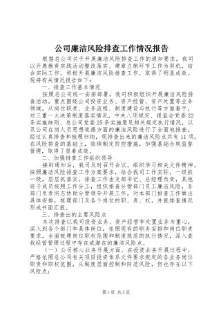 公司廉洁风险排查工作情况报告